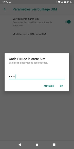 Veuillez confirmer votre nouveau code PIN de la carte SIM et sélectionner OK