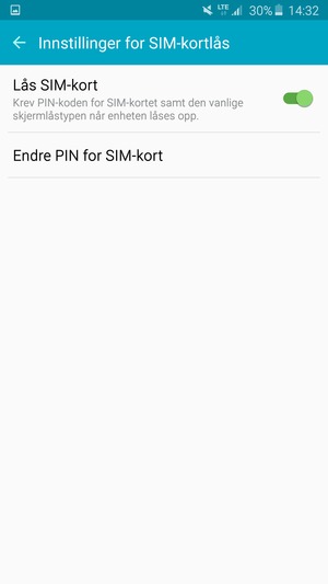 Velg Endre PIN for SIM-kort