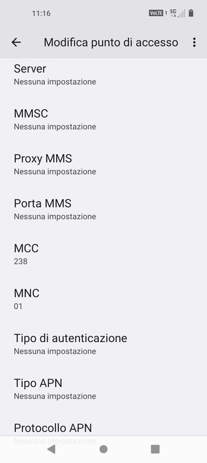 Scorri verso il basso e inserisci le informazioni di internet