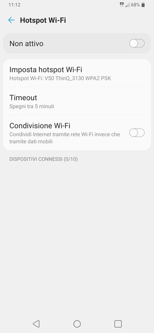 Seleziona Imposta hotspot Wi-Fi