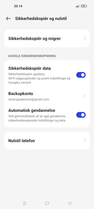 Vælg Backupkonto