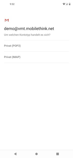 Wählen Sie Privat (POP3) oder Privat (IMAP)