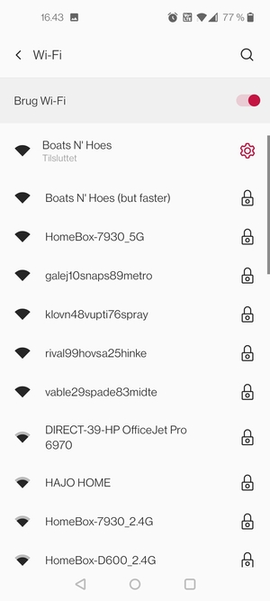 Du er nu tilsluttet Wi-Fi netværket