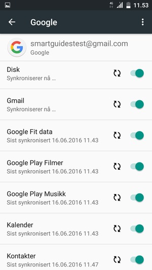 Din informasjon blir synkronisert