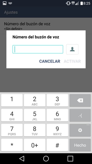 Introduzca el Número del buzón de voz y seleccione ACTIVAR