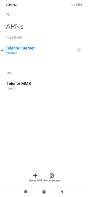 Wählen Sie Neuer APN