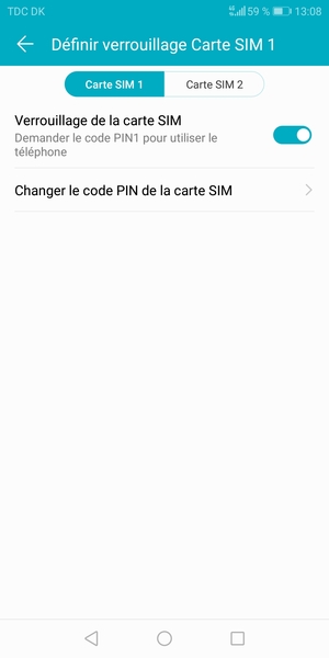 Sélectionnez Carte SIM 1 ou Carte SIM 2 et sélectionnez Changer le code PIN de la carte SIM