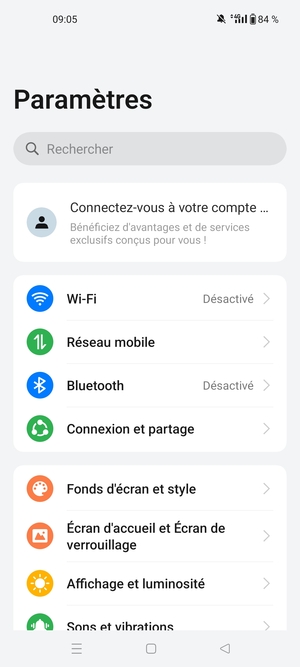 Sélectionnez Connexion et partage