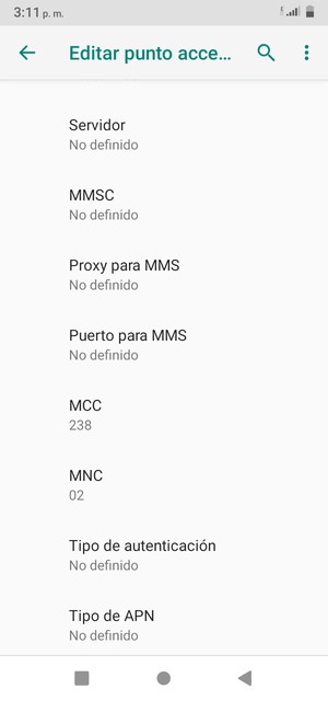 Desplácese hacia abajo e introduzca la información de Internet