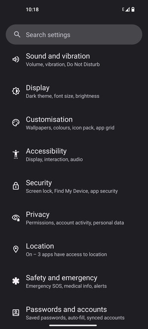 Scroll to and select Security