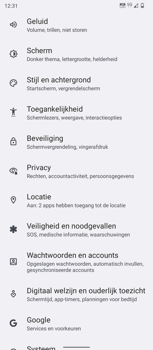 Scroll naar en selecteer Locatie