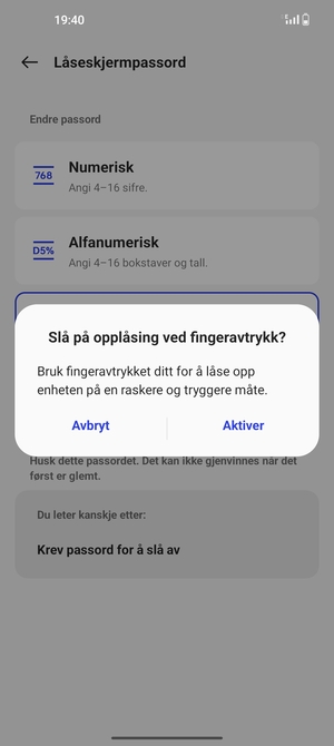 Velg ønsket alternativ