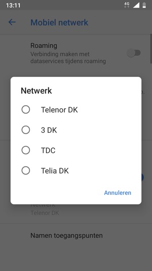 Selecteer een netwerkoperator uit de lijst