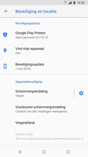 Om uw schermvergrendeling te activeren, ga naar het Beveiliging en locatie-menu en selecteer Schermvergrendeling