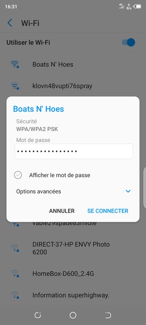 Saisissez le mot de passe du Wi-Fi et sélectionnez SE CONNECTER
