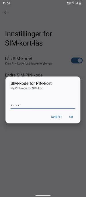 Skriv inn Ny PIN-kode for SIM-kort og velg OK