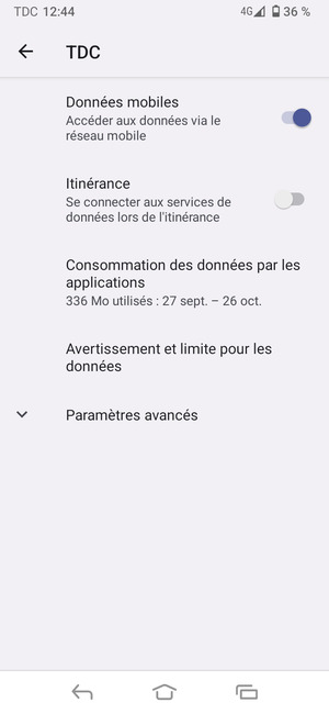 Sélectionnez Paramètres avancès
