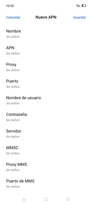 Introduzca la información de MMS