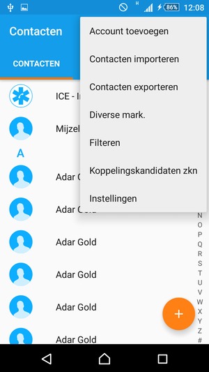 Selecteer Contacten importeren