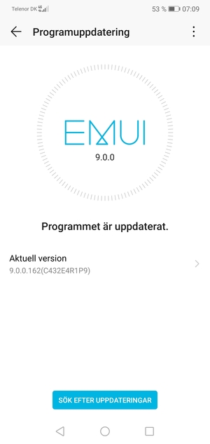 Om din telefon är uppdaterad, kommer du att se följande skärm