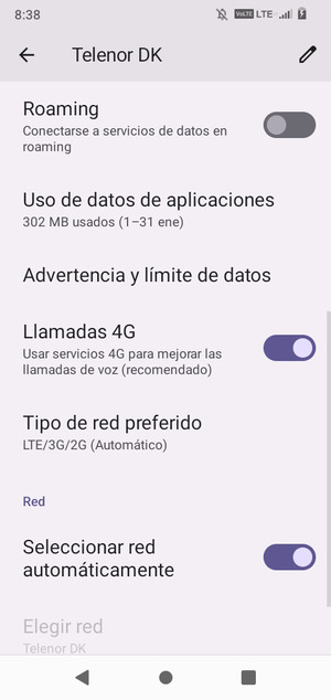 Para cambiar la red en caso de problemas de conectividad, desactive Seleccionar red automáticamente