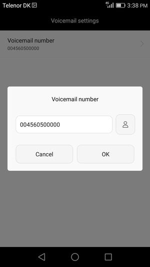 Enter the Voicemail number and select OK