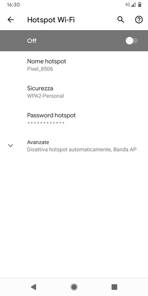 Seleziona Password hotspot