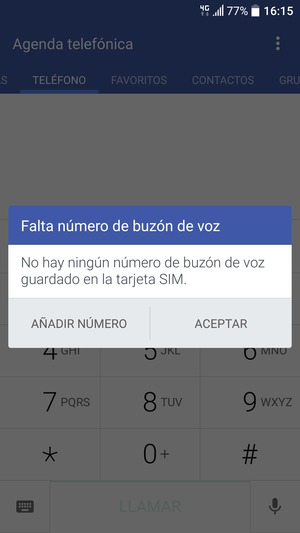 Si el correo de voz no está configurado, seleccione AÑADIR NÚMERO