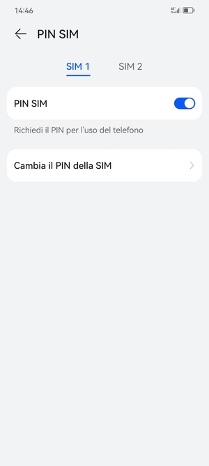 Seleziona SIM 1 o SIM 2 e seleziona Cambia PIN della SIM