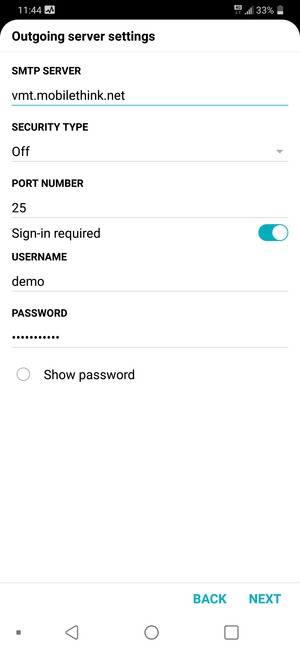 Enter Outgoing server address