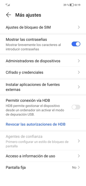 Seleccione Ajustes de  bloqueo de SIM