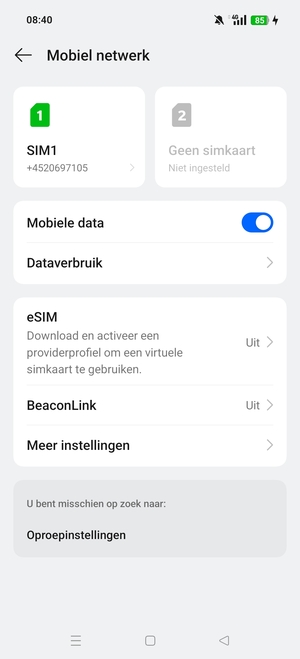 Selecteer SIM1 of SIM2
