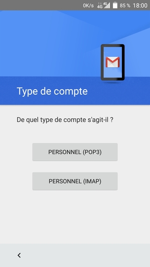 Sélectionnez PERSONNEL (POP3) ou PERSONNEL (IMAP)