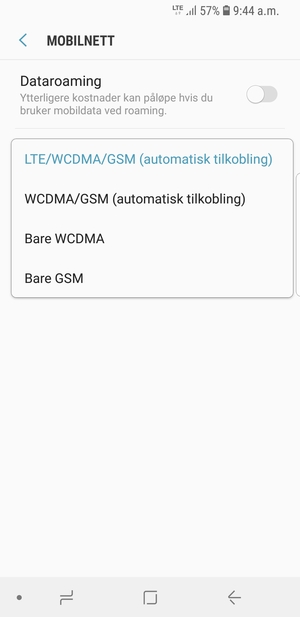 Velg Bare GSM for å aktivere 2G