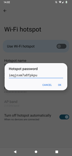 Enter a Wi-Fi hotspot password of at least 8 characters and select OK