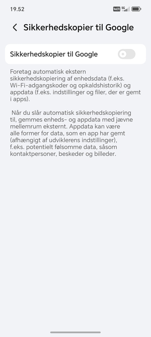 Aktiver Sikkerhedskopier til Google