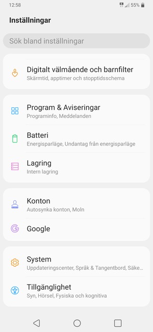 Scrolla till och välj Konton
