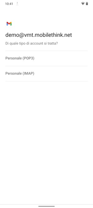 Seleziona Personale (POP3) o Personale (IMAP)