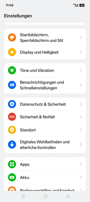 Scrollen Sie und wählen Sie Datenshutz & Sicherhiet
