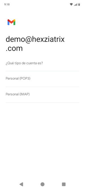 Seleccione Personal (POP3) o Personal (IMAP)