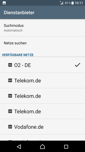 Wählen Sie einen Netzbetreiber von der Liste