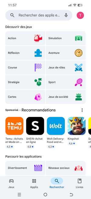 Sélectionnez la barre de Recherche