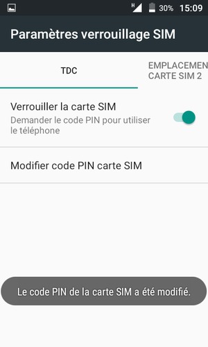 Votre code PIN de la carte SIM a été modifié