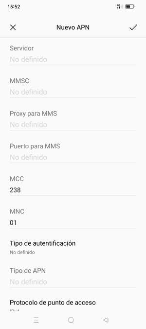 Desplácese hacia abajo e introduzca la información de Internet