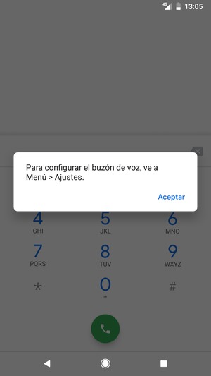 Si el correo de voz no está configurado, seleccione Aceptar