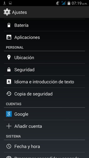 Desplácese y seleccione Seguridad