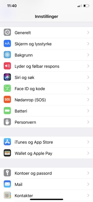 Velg Face ID og kode