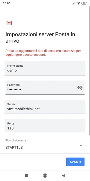 Seleziona Tipo di sicurezza