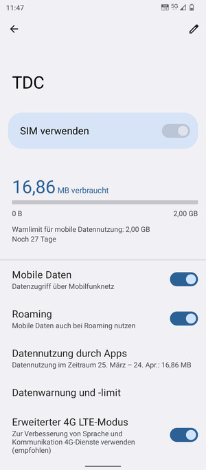 Schalten Sie Roaming an oder aus