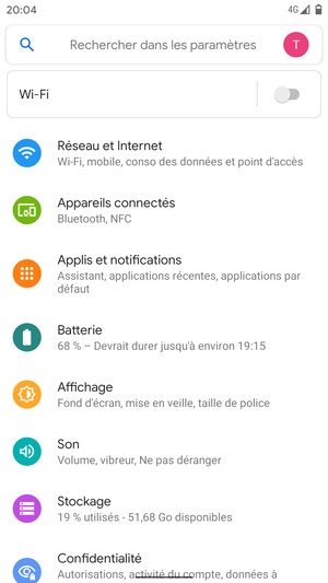 Sélectionnez Réseau et Internet
